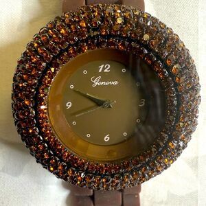 Geneva Brown Crystal Bezel Fashion Watch